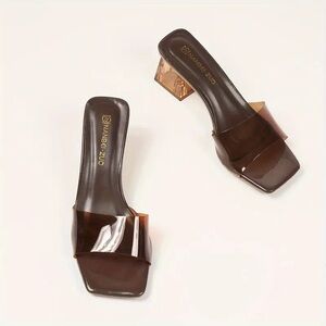 NANBEI ZUO Translucent Clear Heel Peep Toe Sandals